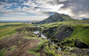 Превью обои река, долина, пейзаж, природа, исландия