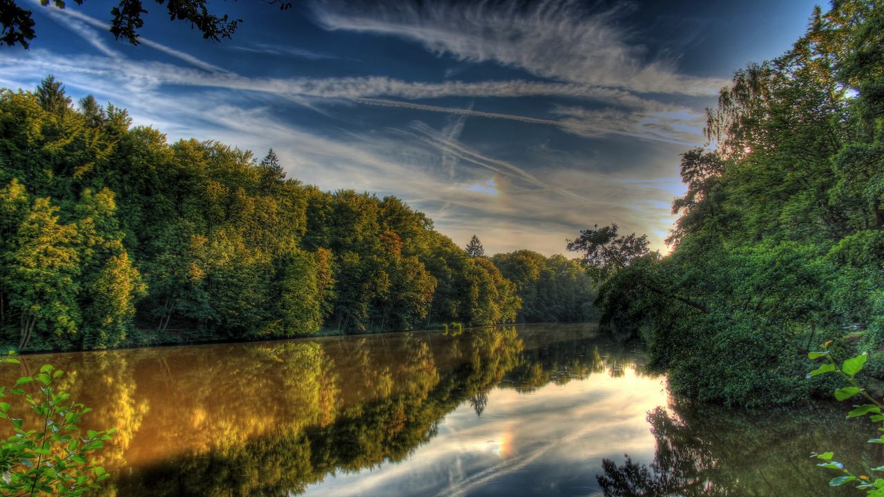 Обои река, германия, пейзаж, hessen lich, hdr, природа