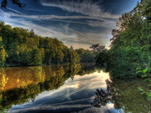 Превью обои река, германия, пейзаж, hessen lich, hdr, природа