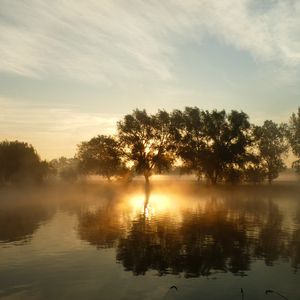 Превью обои река, горизонт, рассвет, тишина