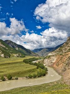 Превью обои река, горы, извилистый, даль