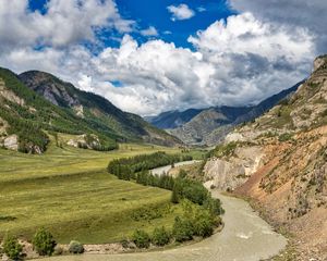 Превью обои река, горы, извилистый, даль