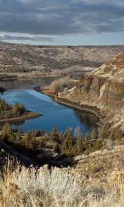 Превью обои река, горы, каньон, облака, пейзаж