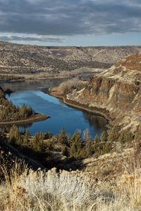 Превью обои река, горы, каньон, облака, пейзаж