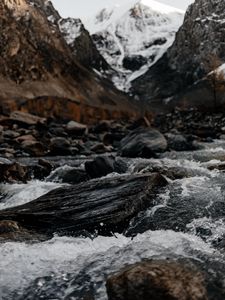 Превью обои река, горы, скалы, камни, вода