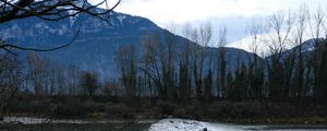Превью обои река, камни, горы, деревья, природа