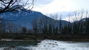 Превью обои река, камни, горы, деревья, природа
