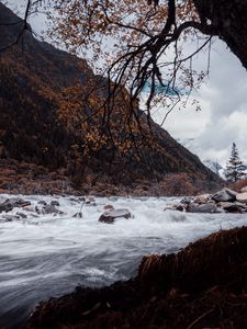 Превью обои река, камни, вода, поток, пейзаж