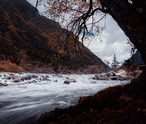 Превью обои река, камни, вода, поток, пейзаж