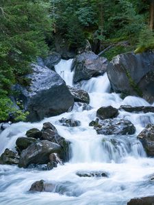 Превью обои река, камни, вода, поток