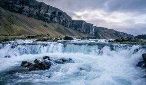 Превью обои река, камни, водопады, пейзаж, природа