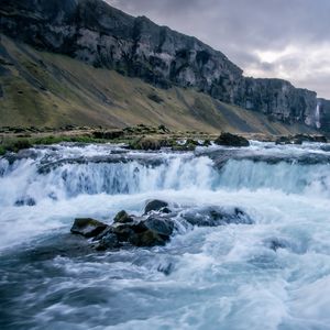 Превью обои река, камни, водопады, пейзаж, природа