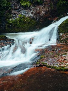 Превью обои река, каскад, камни, трава, природа