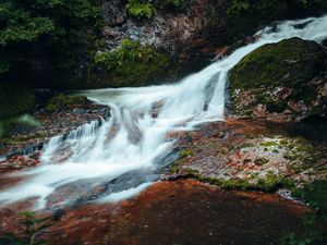 Превью обои река, каскад, камни, трава, природа