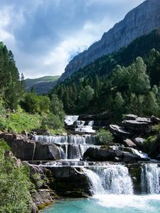 Превью обои река, каскад, камни, деревья, природа, пейзаж