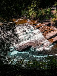 Превью обои река, каскад, вода, камни, пейзаж, деревья