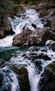 Превью обои река, каскад, вода, камни, пейзаж