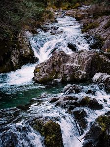 Превью обои река, каскад, вода, камни, пейзаж