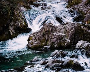 Превью обои река, каскад, вода, камни, пейзаж