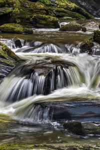 Превью обои река, каскад, вода, мох