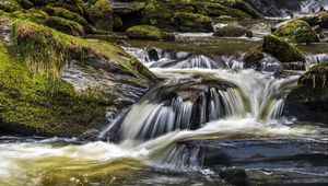 Превью обои река, каскад, вода, мох