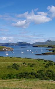 Превью обои река, лодки, луг, природа, пейзаж