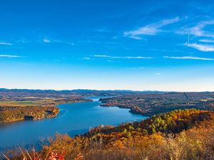 Превью обои река, луг, трава, деревья, пейзаж