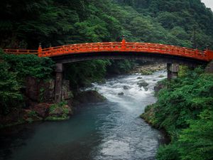 Превью обои река, мост, япония, природа