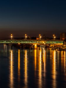 Превью обои река, мост, огни, отражение, ночь
