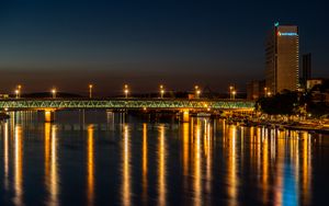 Превью обои река, мост, огни, отражение, ночь