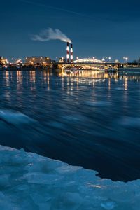 Превью обои река, ночной город, огни, лед, замерзший