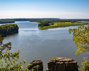 Превью обои река, острова, деревья, камни, природа