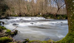 Превью обои река, пейзаж, деревья, каскад, природа