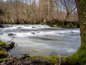 Превью обои река, пейзаж, деревья, каскад, природа