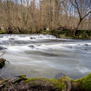 Превью обои река, пейзаж, деревья, каскад, природа