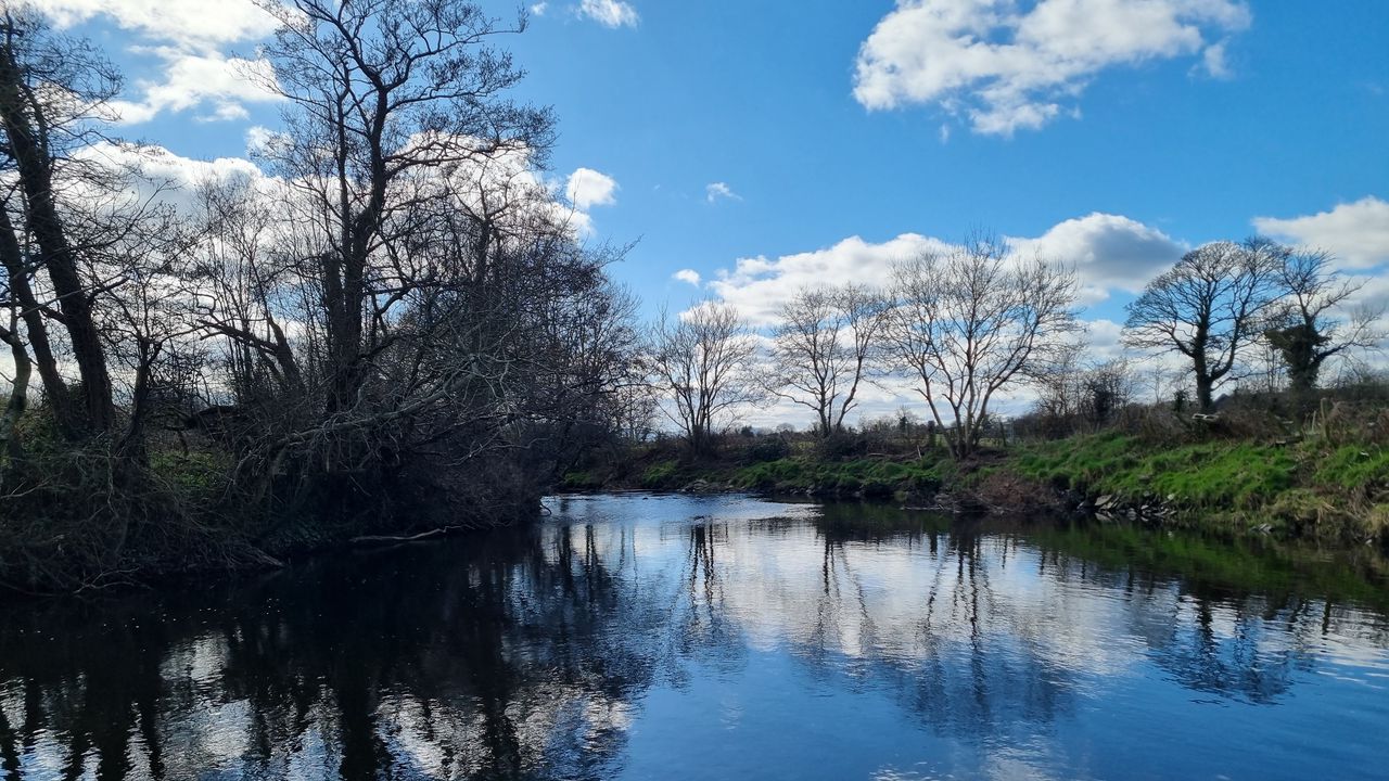 Обои река, пейзаж, природа, деревья, небо, отражение