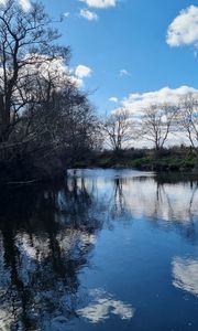 Превью обои река, пейзаж, природа, деревья, небо, отражение