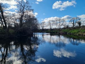 Превью обои река, пейзаж, природа, деревья, небо, отражение
