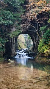 Превью обои река, пещера, деревья, природа, пейзаж