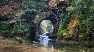 Превью обои река, пещера, деревья, природа, пейзаж