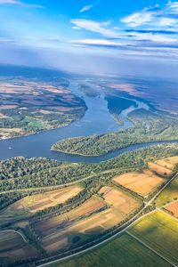 Превью обои река, поля, лес, вид сверху, природа