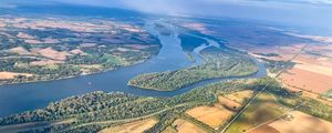 Превью обои река, поля, лес, вид сверху, природа