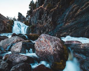 Превью обои река, ручей, камни, скалы, вода