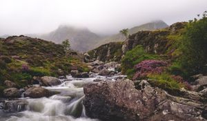 Превью обои река, ручей, камни, горы, пейзаж