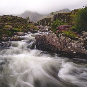 Превью обои река, ручей, камни, горы, пейзаж