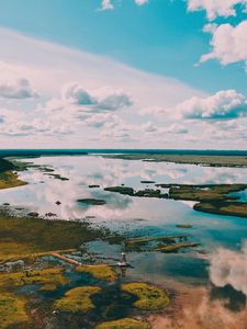 Превью обои река, вид сверху, пейзаж, вода, земля