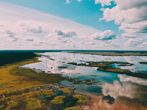 Превью обои река, вид сверху, пейзаж, вода, земля