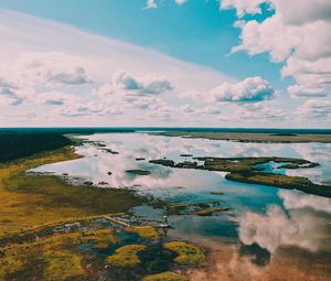 Превью обои река, вид сверху, пейзаж, вода, земля