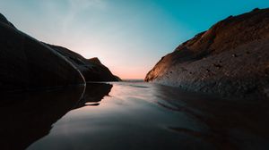 Превью обои река, вода, берег, сумерки, поток