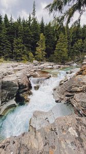 Превью обои река, вода, камни, деревья, природа, пейзаж